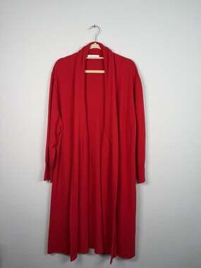 Ryan Roche 100% Cashmere Long Red Cardigan Open Sweater Women’s Large Luxury